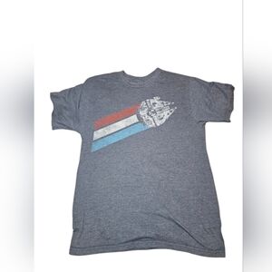 L Mens Star Wars Millenium Falcon Navy T-Shirt With Red, White, & Blue Stripes